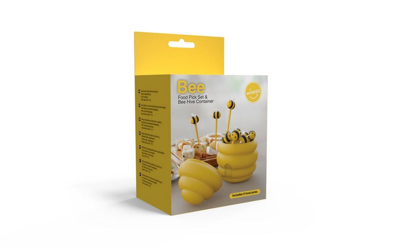 Set alveare contenente 6 stuzzicadenti riutilizzabili a forma di ape per aperitivo